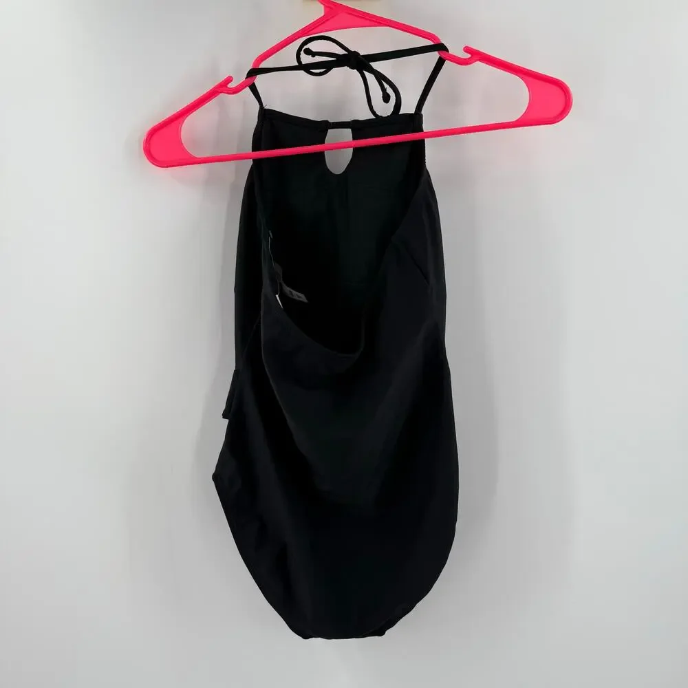 RAISINS GIRLS Swimsuit Size 12 One Piece Black NWT Halter Classic Swim Pool